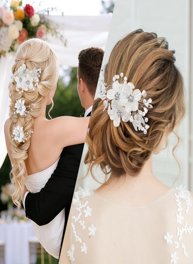 Ymapinc 3 PCS Bridal Hair Pins for Women, Ymapinc Wedding Hair Accessories, Large Flower Hair Clips with Pearls & Rhinestones, White Wedding Bride Hair Jewelry, Flower Clips for Hair - Image 4